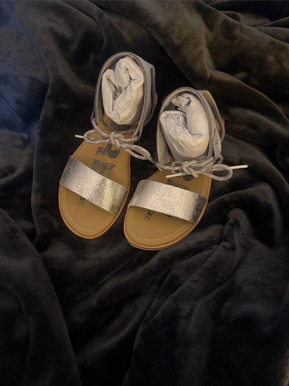 Sorel Metallic Silver Ankle-Tie Sandals